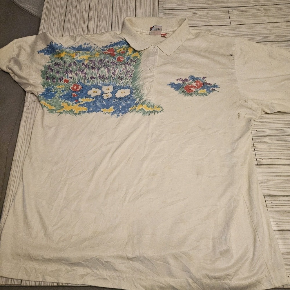 Vintage Tails Shirt‎ Mens XL White Floral Print Short Sleeve Collared